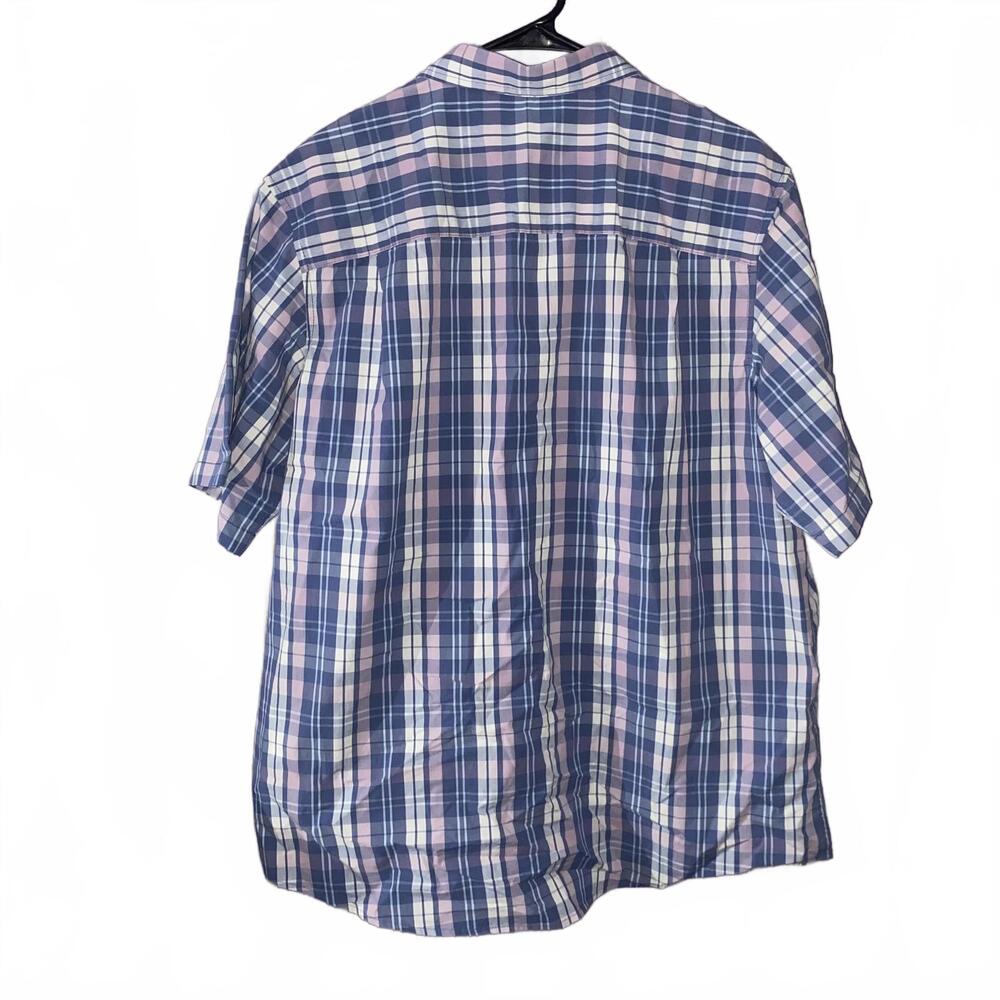 George plaid short sleeve button up shirt mens XL 46-48 classic fit blue pink - Picture 2 of 3